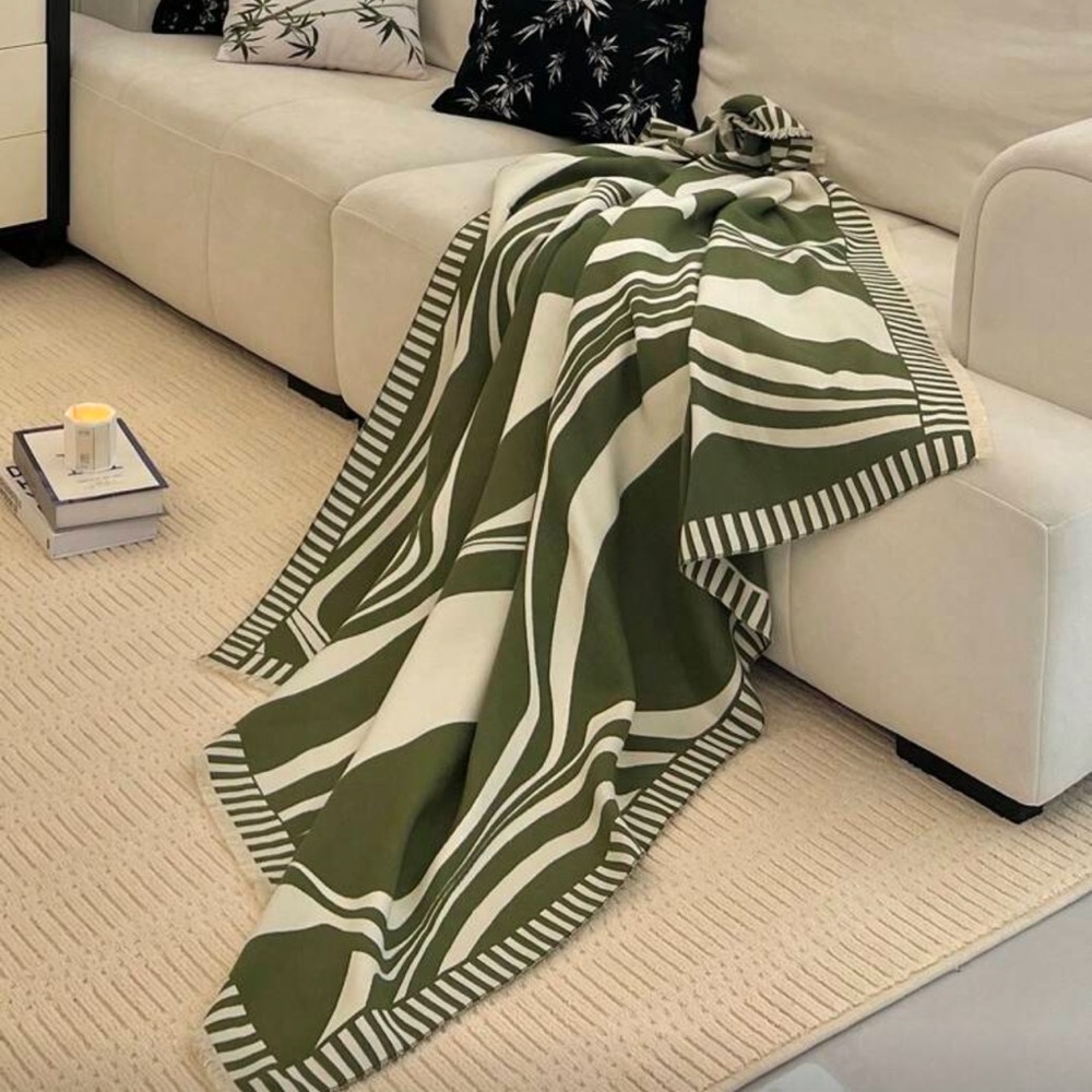Green and Cream Abstract Throw Blanket
